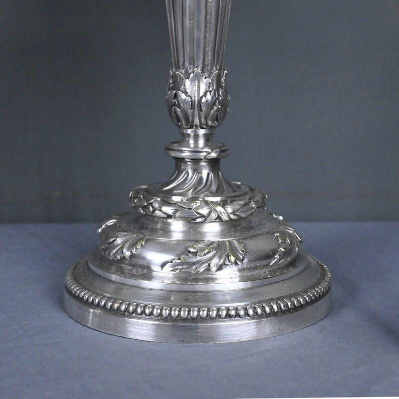 Pair of silver-plated candelabra, Louis XVI style – late 19th century