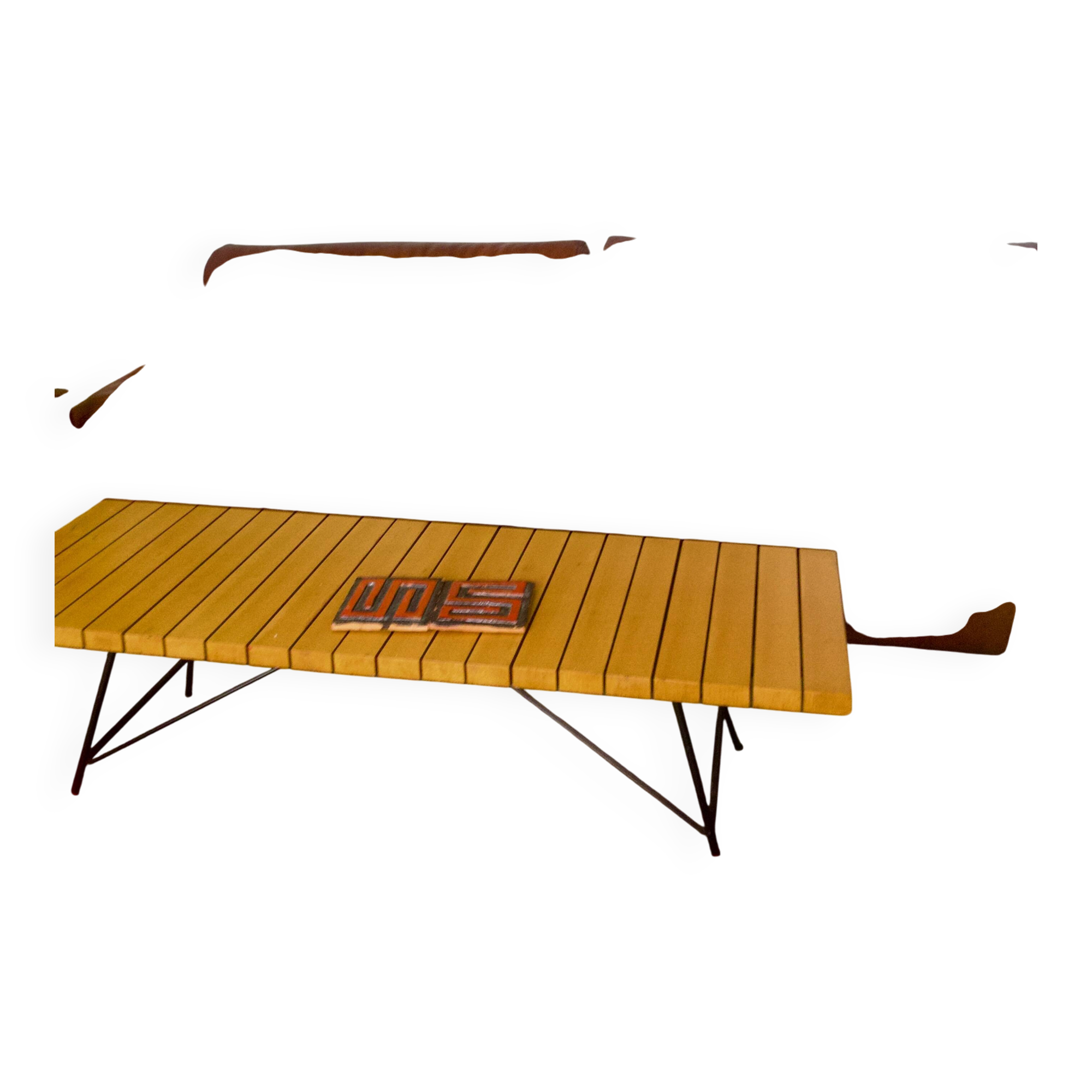 Table basse alain richard (1926-2017), table model 201, tray in wood slats