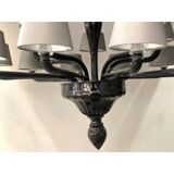 Contemporary Venetian Black Murano Glass Chandelier With Grey Shades