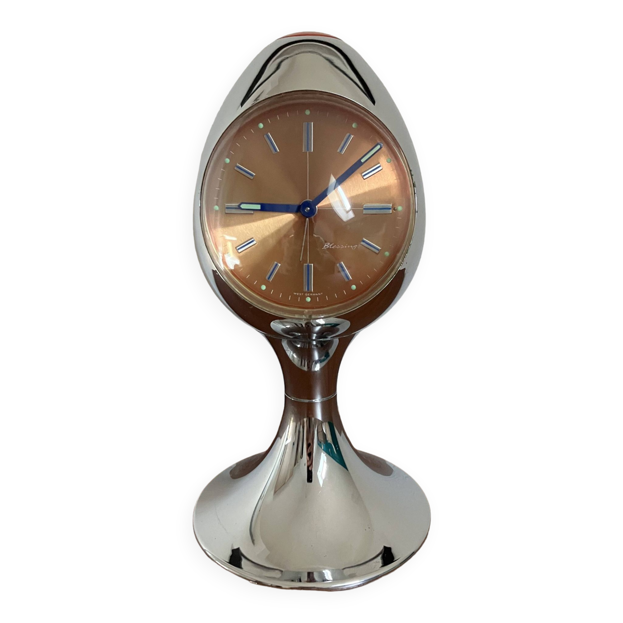 Space Age Blessing West Germany chrome and red alarm clock
