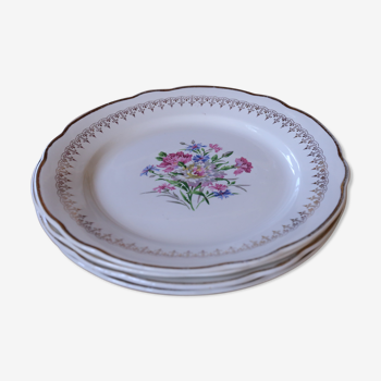 4 assiettes avec motif fleuri central et liseret doré Digoin & Sarreguemine