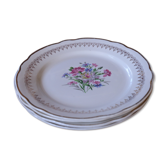 4 assiettes avec motif fleuri central et liseret doré Digoin & Sarreguemine