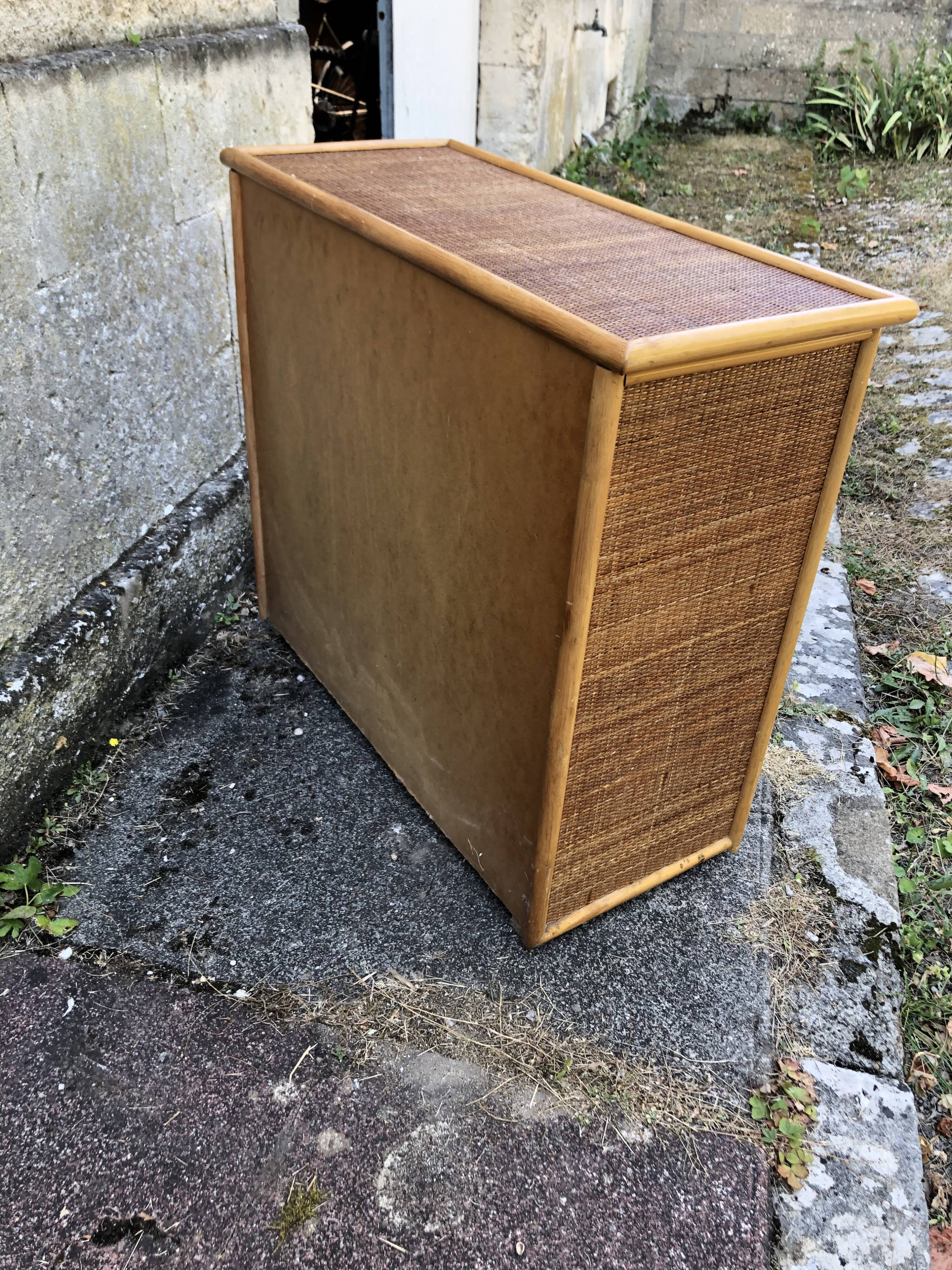 Dresser in wicker and bamboo, wooden structure