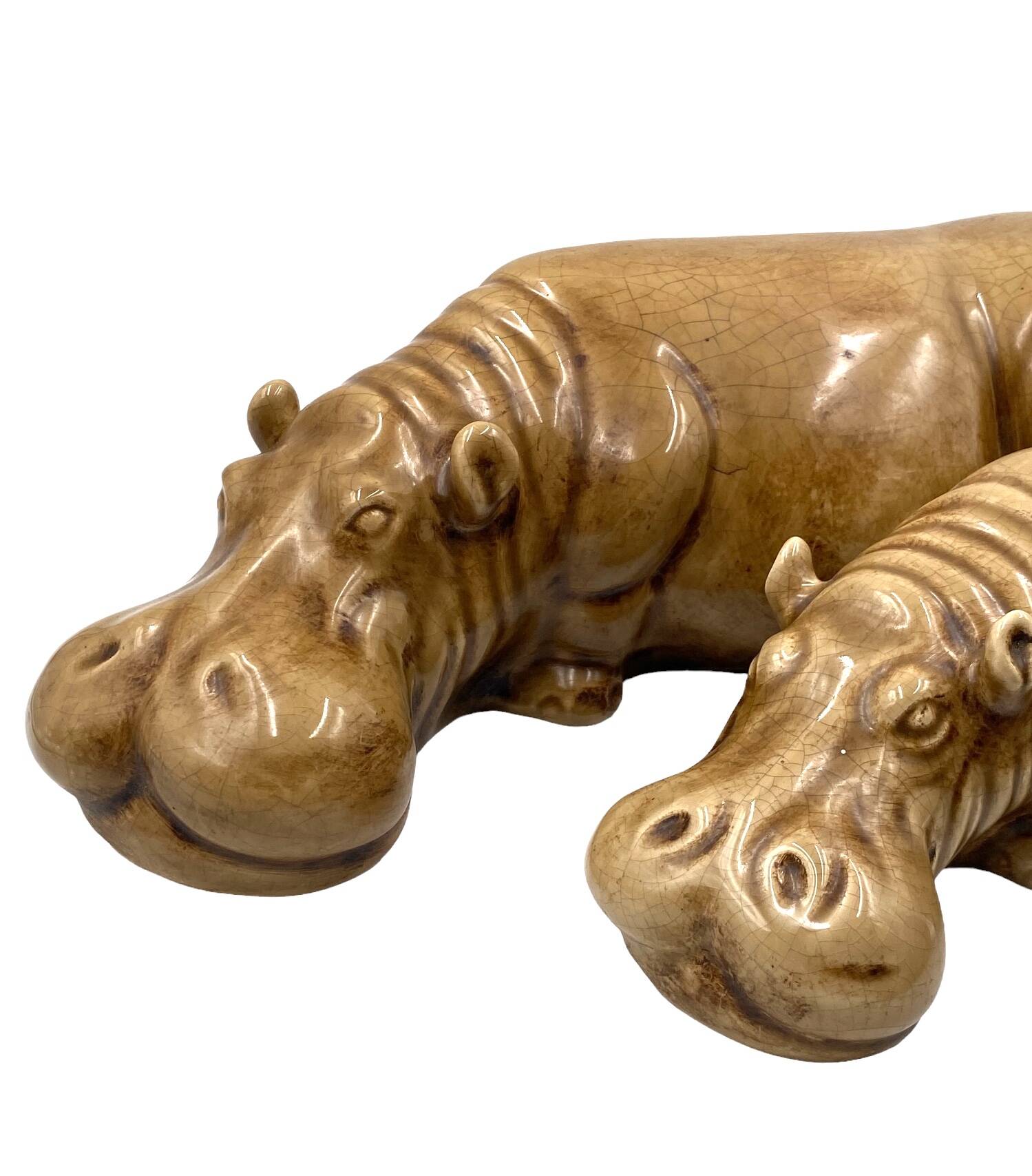 Mid-century Set of 3 ceramic hippos, Zaccagnini Italy 1950s