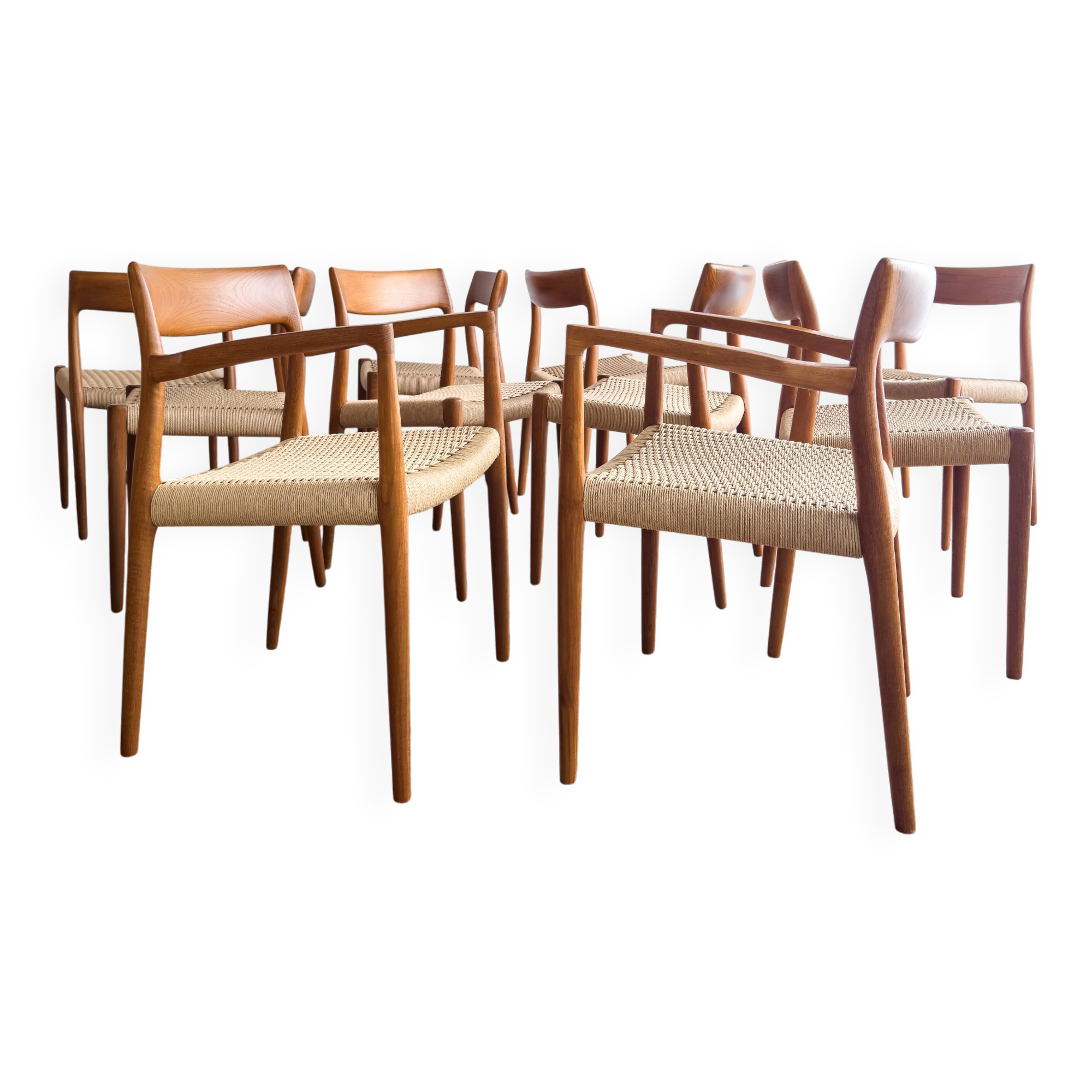 Chaises danoises en teck Mid-Century par Niels O Møller # 77 & 57 Set de 10