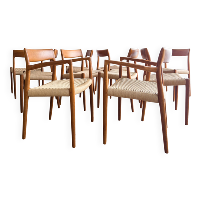 Chaises danoises en teck Mid-Century par Niels O Møller # 77 & 57 Set de 10