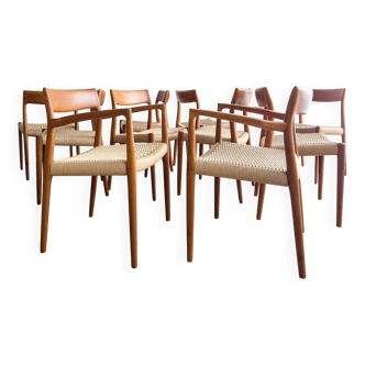 Chaises danoises en teck Mid-Century par Niels O Møller # 77 & 57 Set de 10