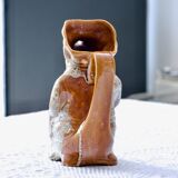 Antique zoomorphic pig carafe in foam-enameled stoneware