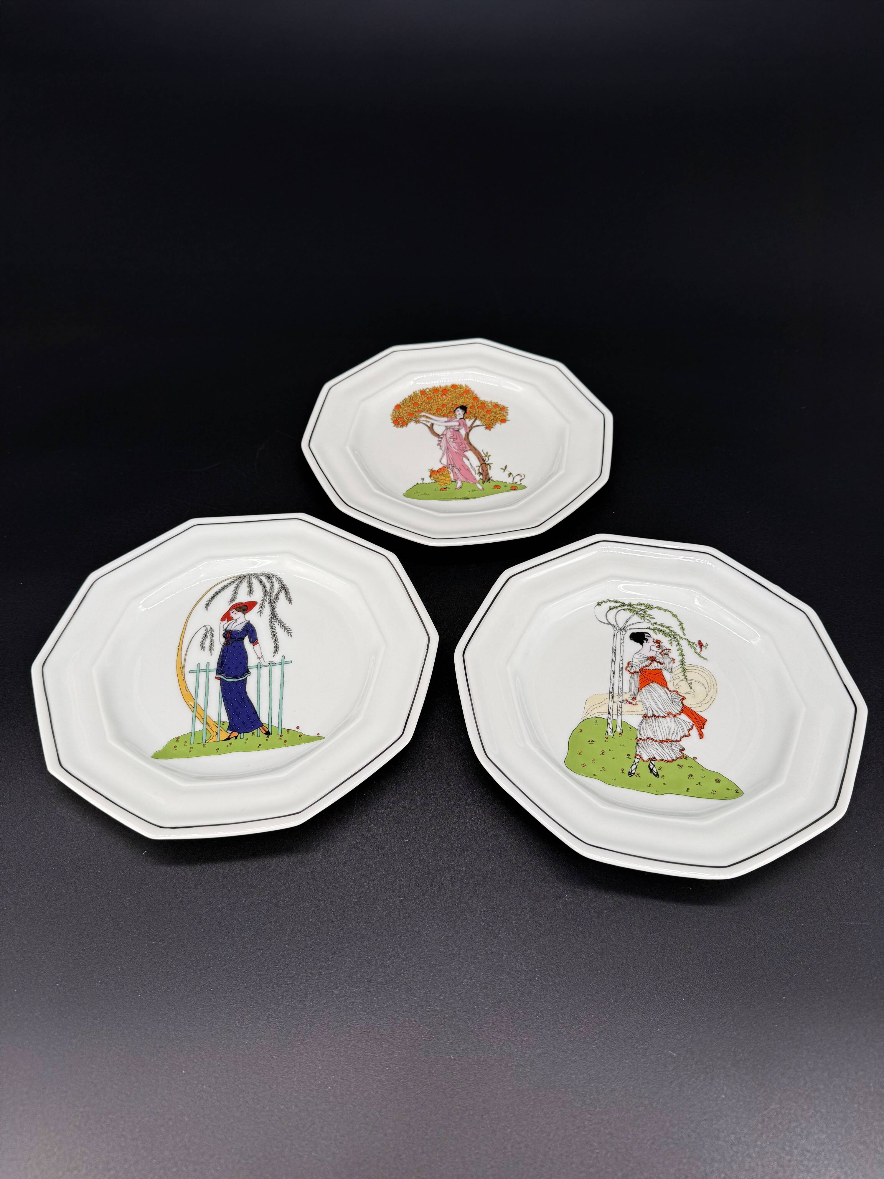3 octagonal Art Deco plates in Médicis porcelain