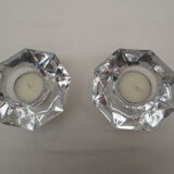 Duo of octagonal transparent crystal candle holders