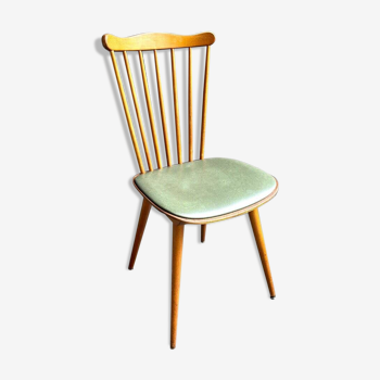 Baumann bistro chair in light wood and green skai, “Menuet” model