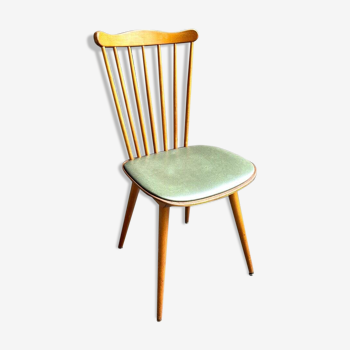 Chaise bistrot Baumann en bois clair et skaï vert, modèle "Menuet"