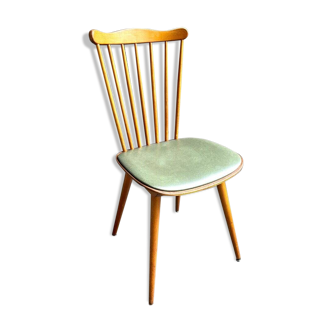 Baumann bistro chair in light wood and green skai, “Menuet” model