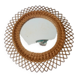 Old vintage sun mirror in rattan braid 60 years