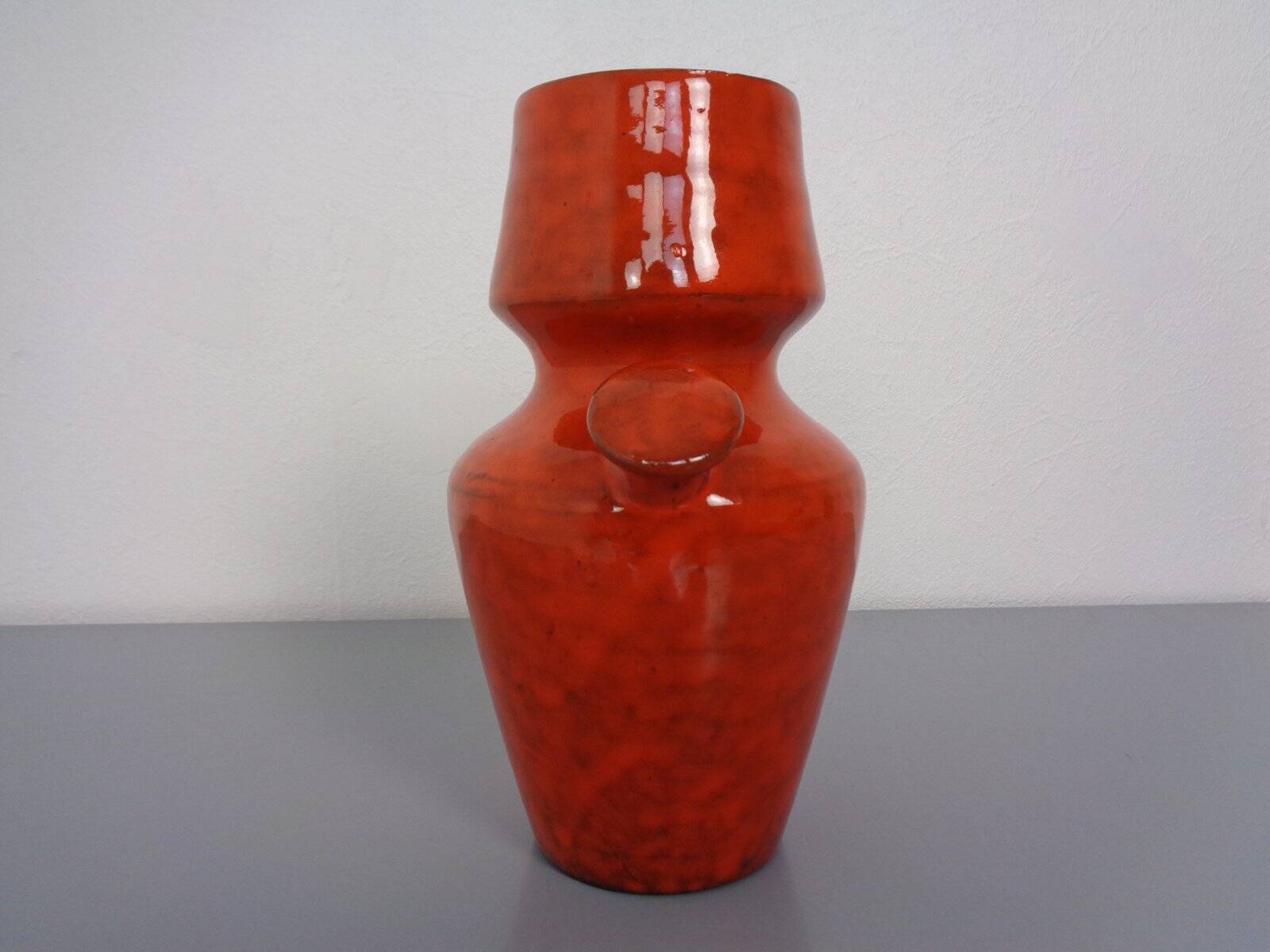 Italian orange ceramic studio vase with handle, 1970s