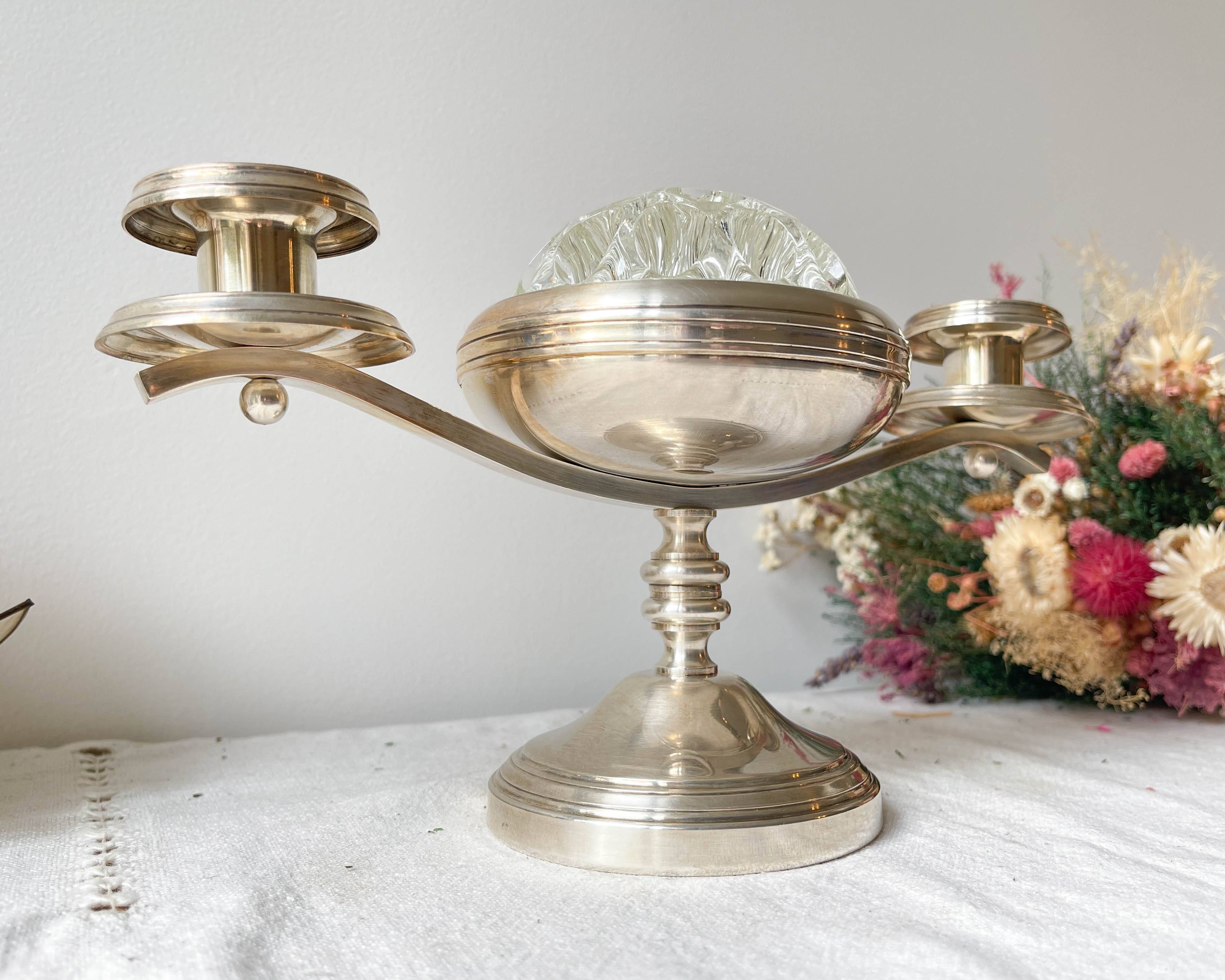 Candlestick spikes flowers silver metal goldsmith from France