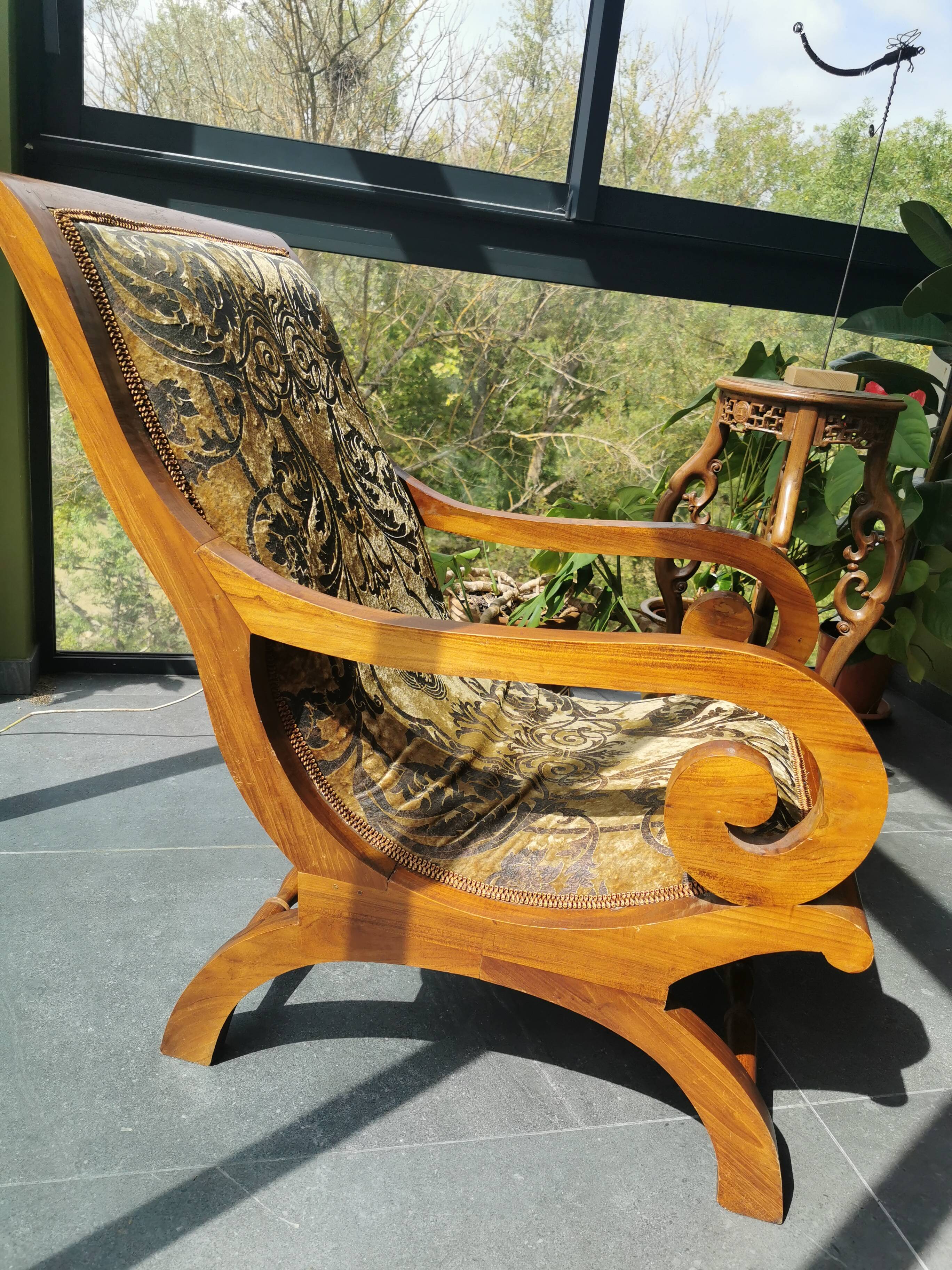 Colonial armchair in reupholstered teak