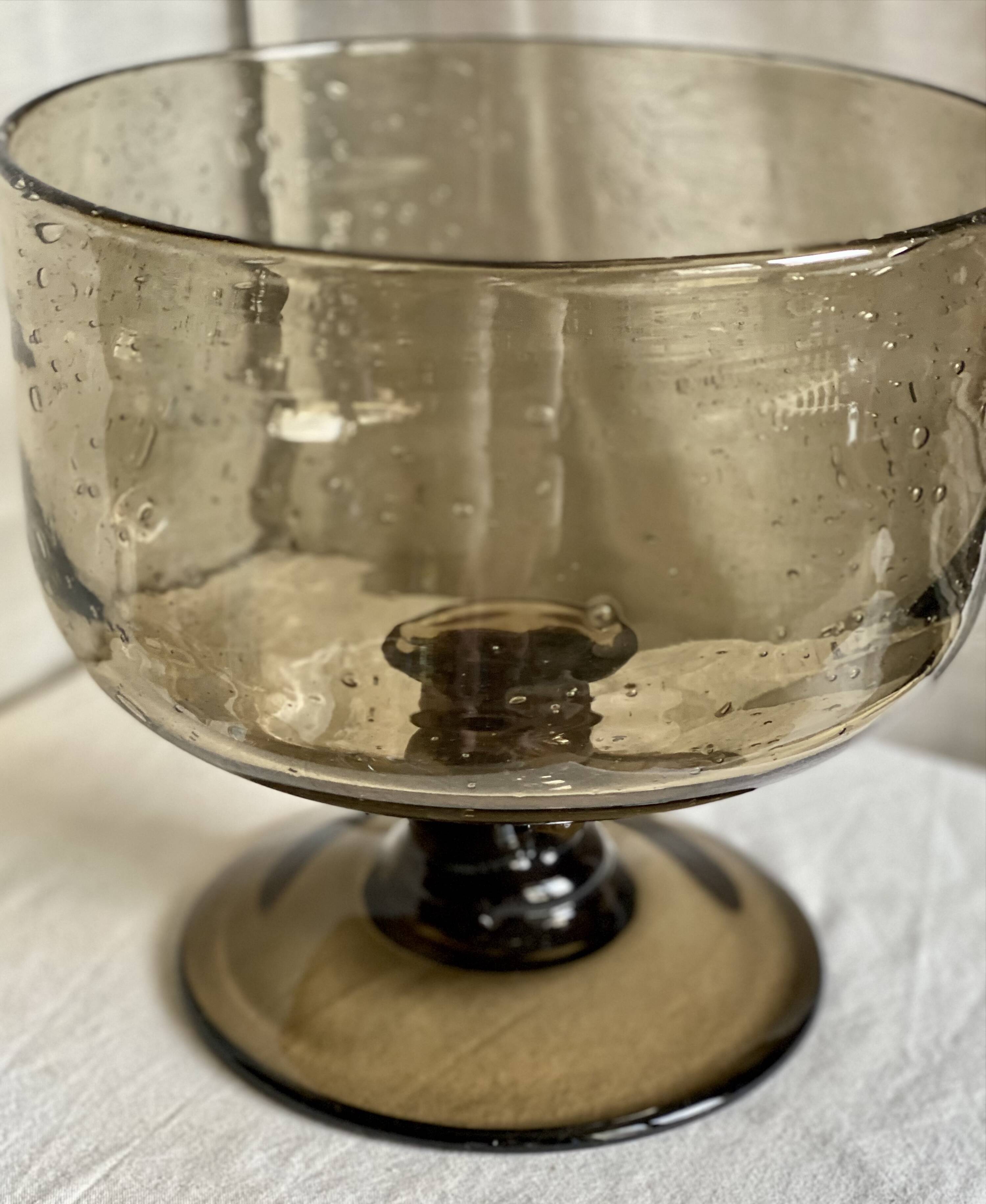 Large vintage 1960s smoked bubble glass bowl from Biot.