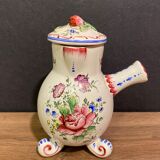 Clamecy earthenware chocolate pourer with polychrome floral decoration