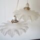 Pair of frosted glass flower pendant lamps