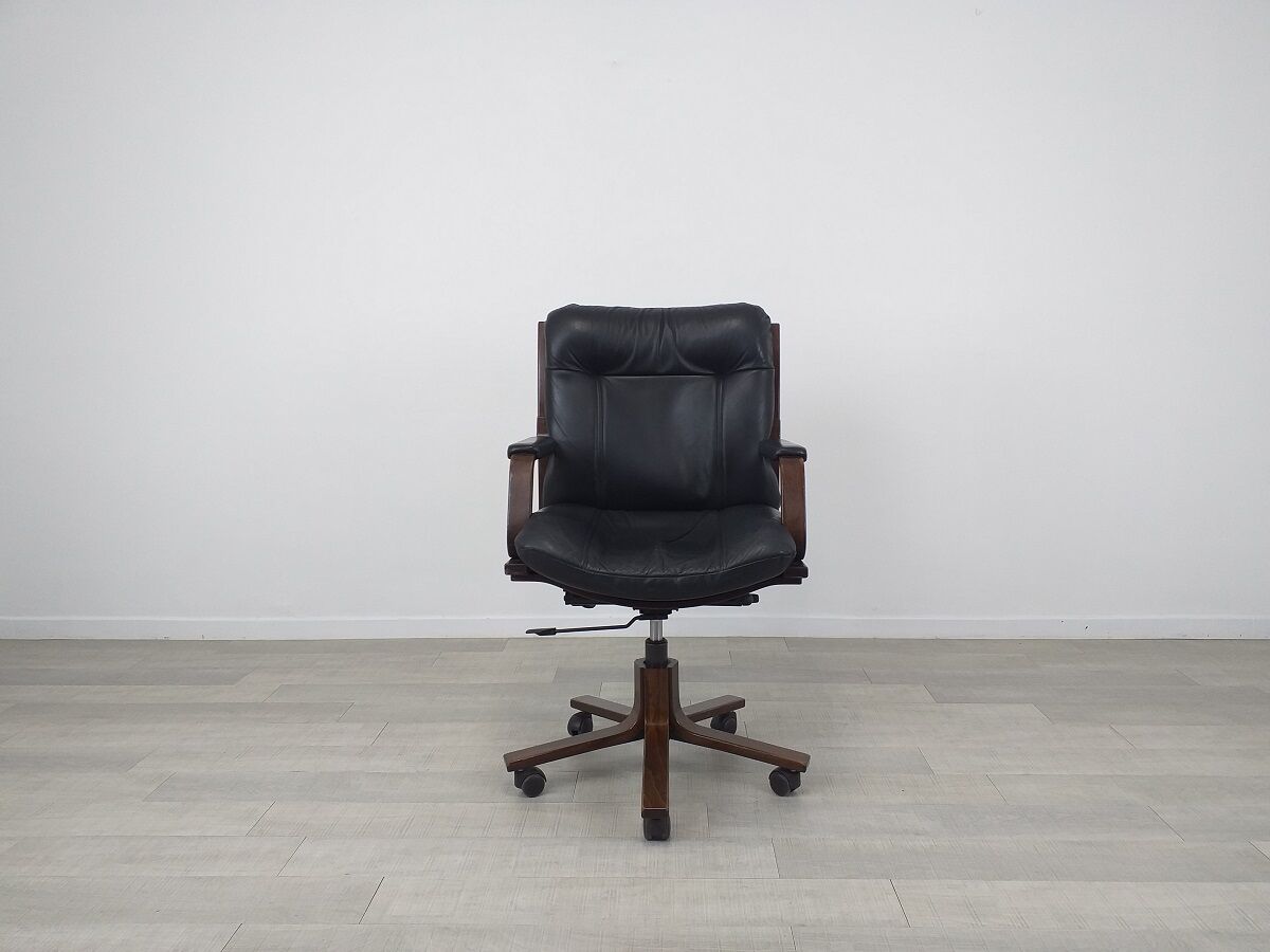 Office armchair leather wood Scandinavian design 70s vintage