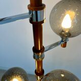 Old Scandinavian design wooden floor lamp from the 60s with 6 vintage lights