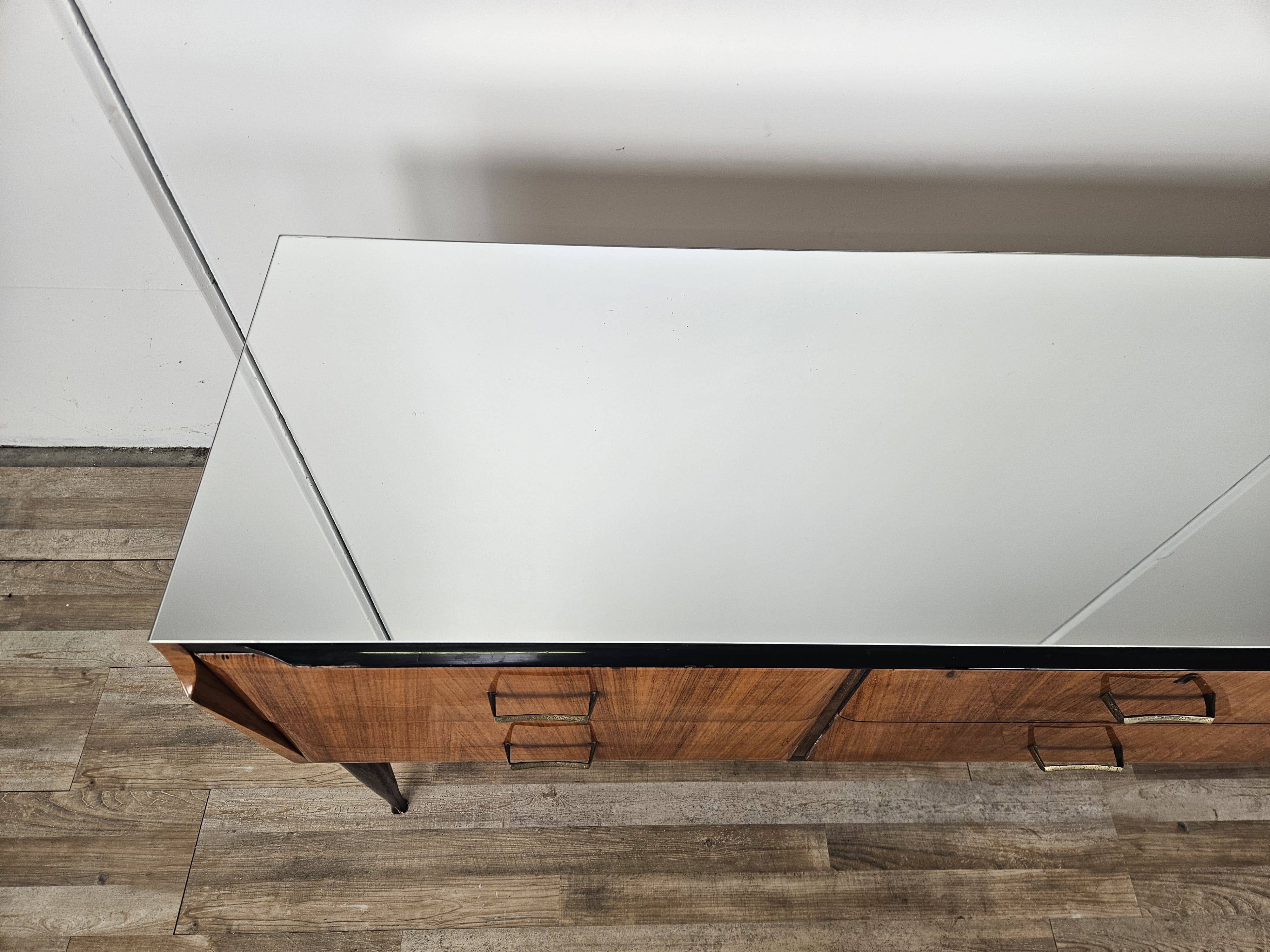 Mahogany burl chest of drawers with mirrored top