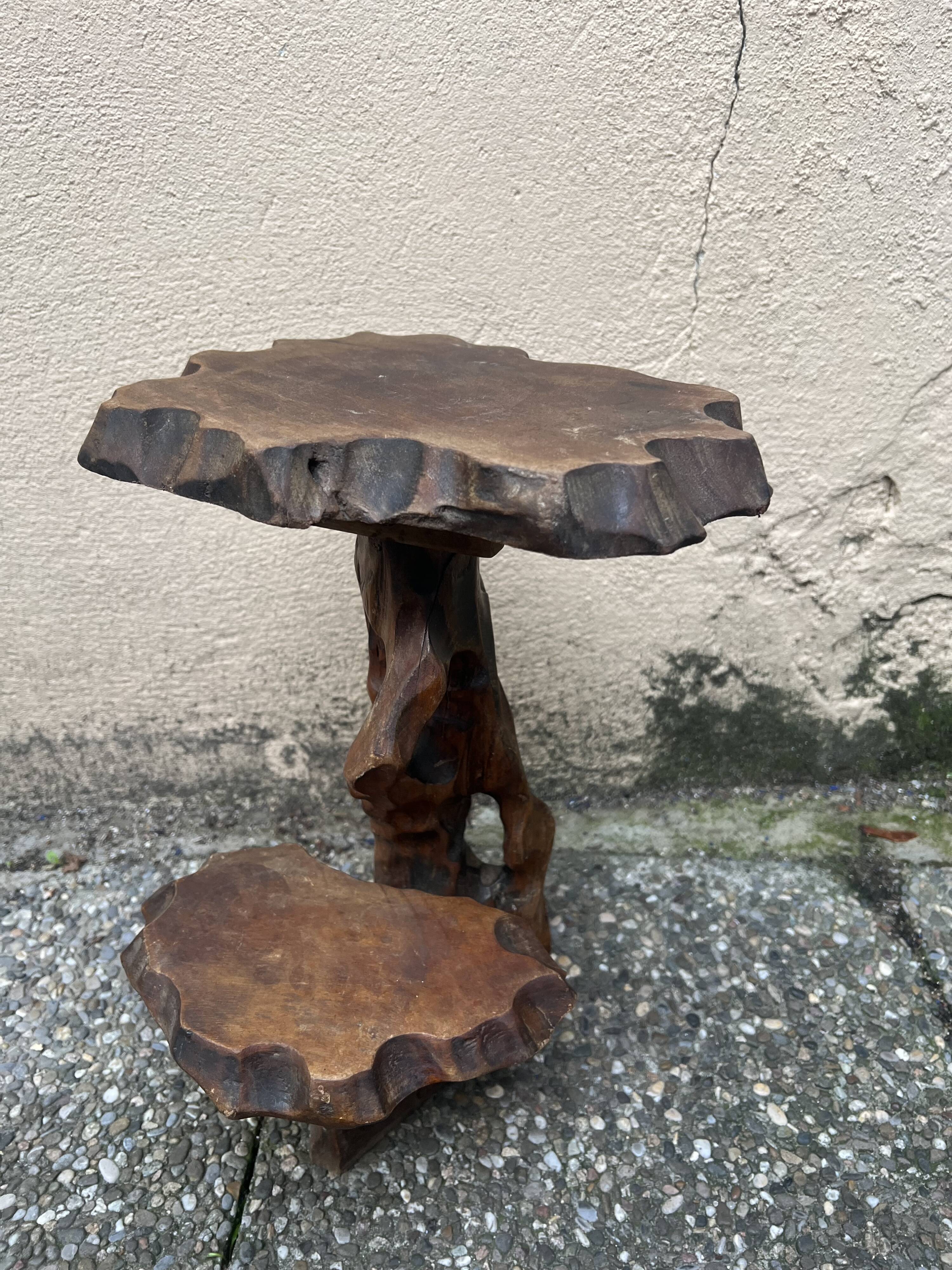 Old bedside table or plant holder vintage wood deco brutalist naturalist