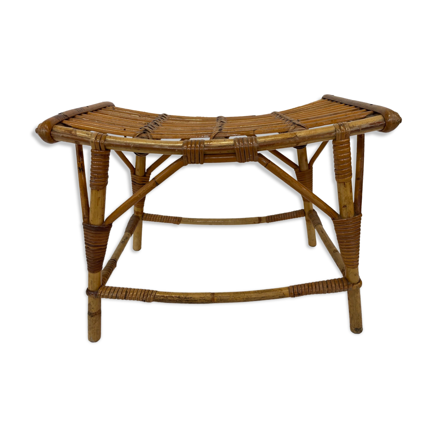 Vintage rattan bamboo footstool stool 1960s