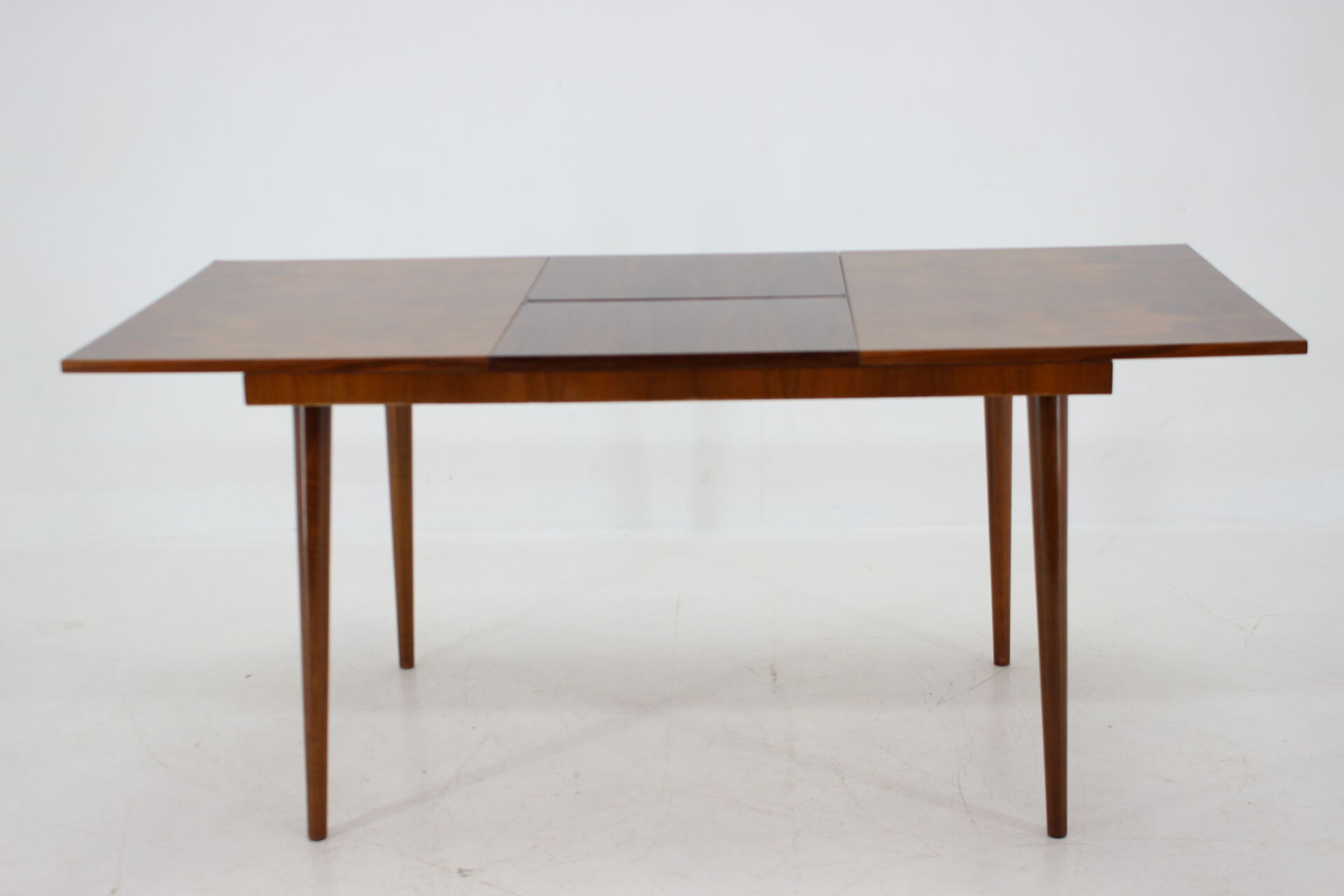 1960s Walnut Extendable Dining Table in Gloss Finish, Czechoslovakia
