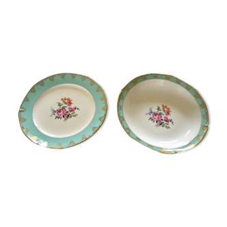 duo of semi-porcelain dishes Céranord Roseraie