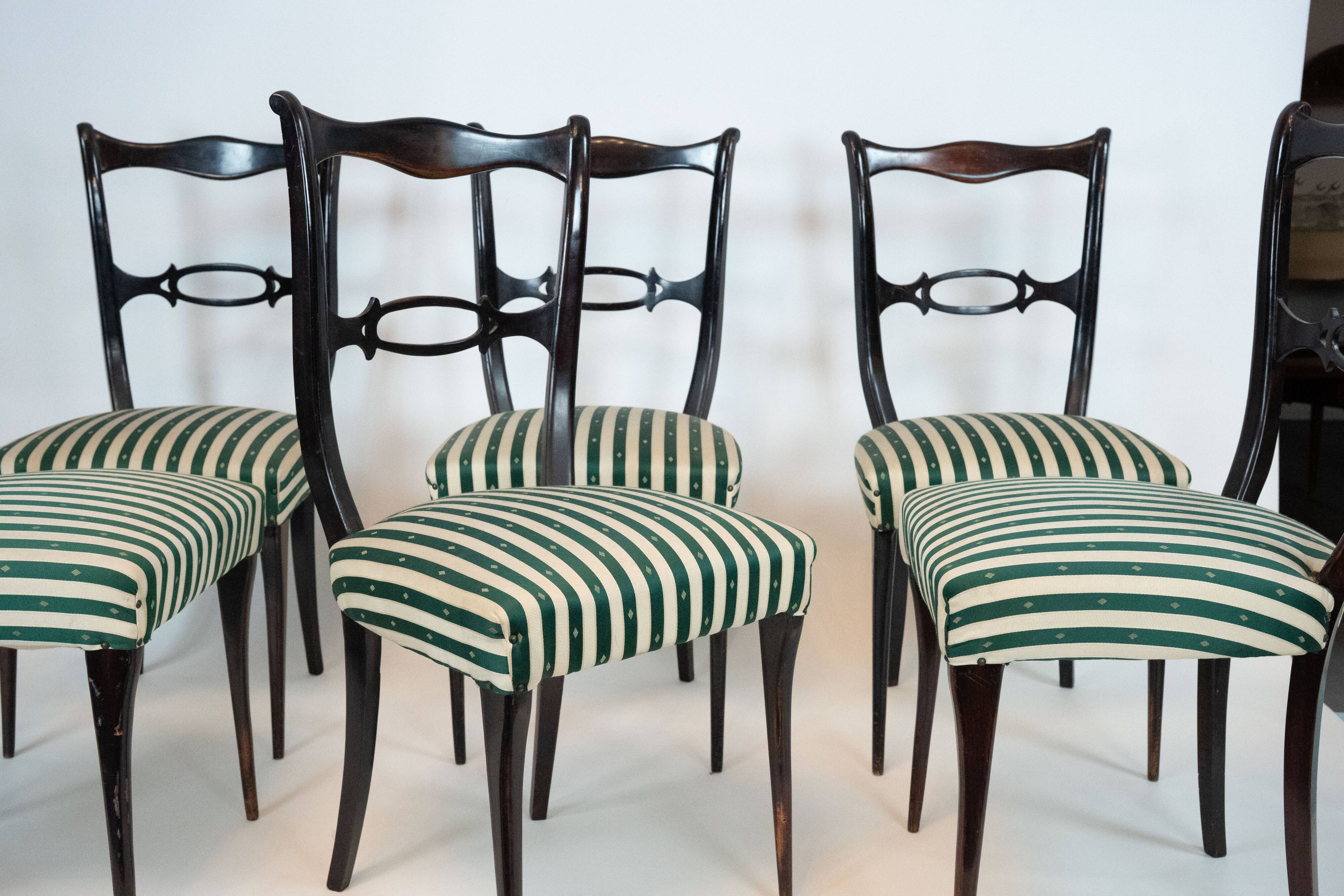 Mid-Century set of six dining chairs attributed to Paolo Buffa. Italy 1950s