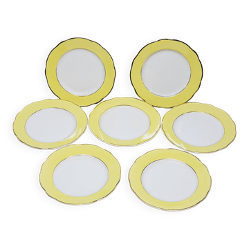 7 Assiettes Vintage K G Lunéville Modèle Jonquille Diamètre 19,5 Cm