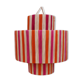 Suspension en raphia rayée rose orange naturel