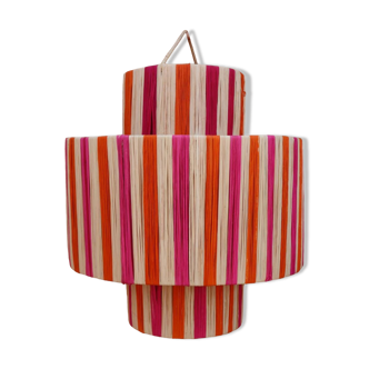 Suspension en raphia rayée rose orange naturel