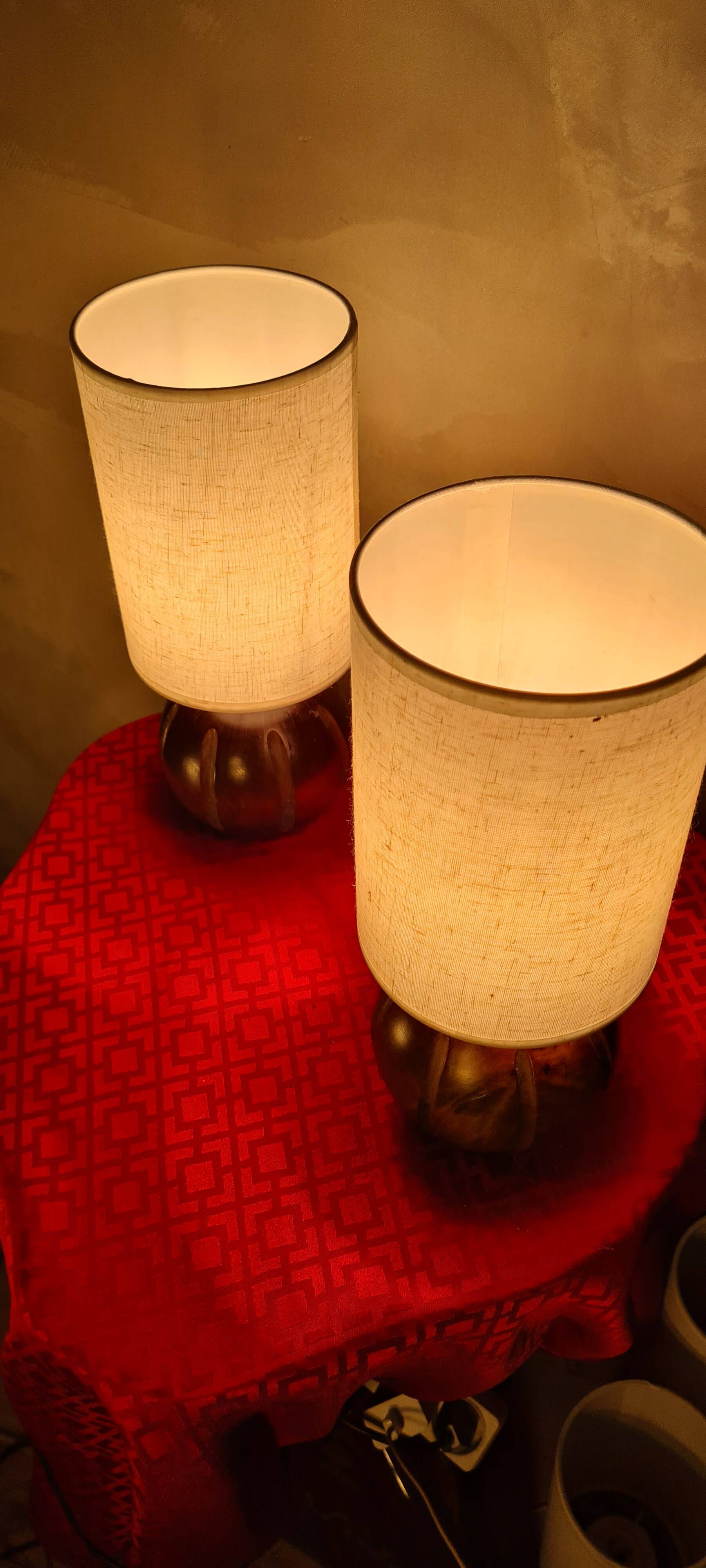 Pair of Scandinavian-style wooden ball lamps