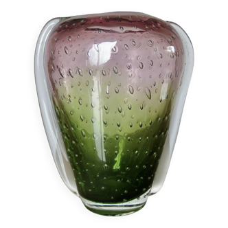 Vase murano en verre soufflé, bullé, années 50 60