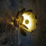 Flower wall light made of rattan and fir green linen