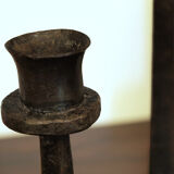 Brutalist wrought iron candle holder beaten