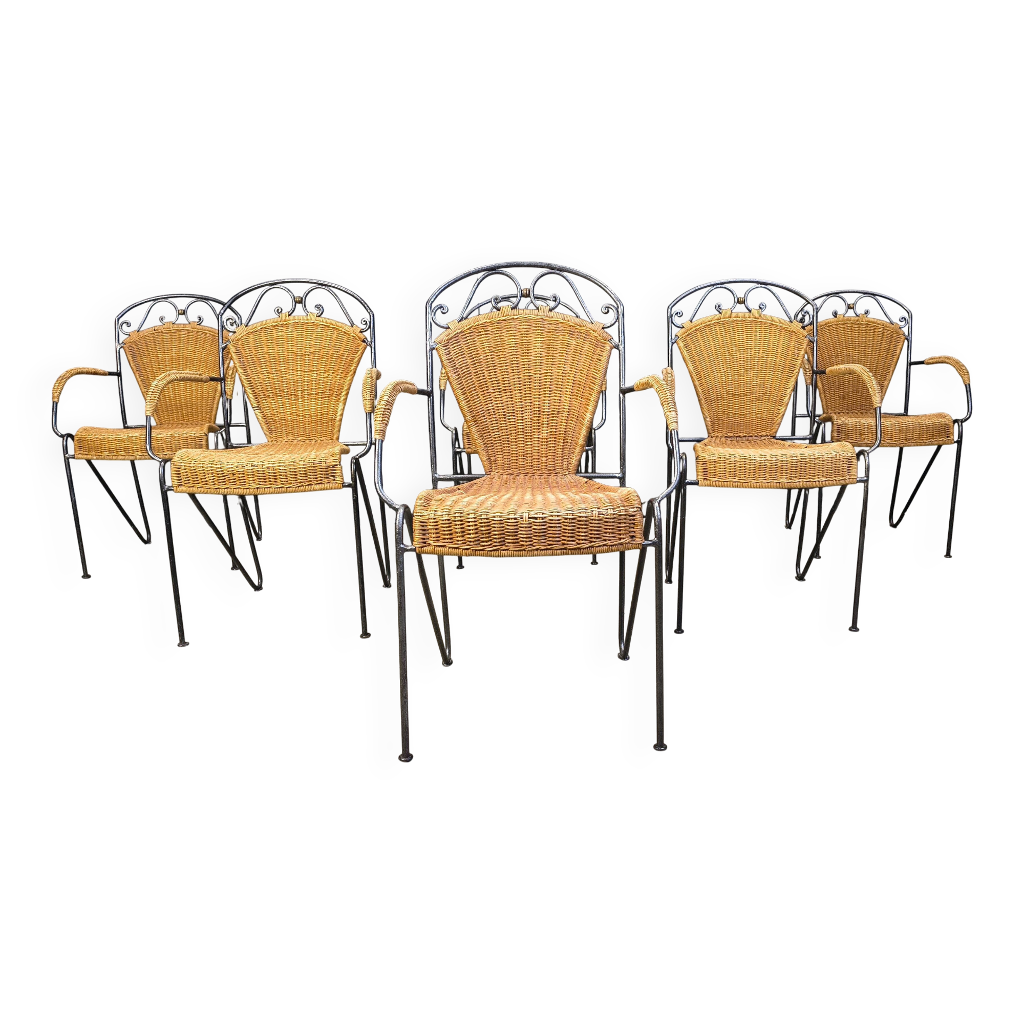 Wicker chairs attributed to Frederick Weinberg, 1960s, set of 6