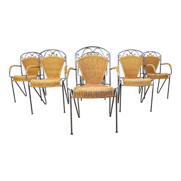 Wicker chairs attributed to Frederick Weinberg, 1960s, set of 6