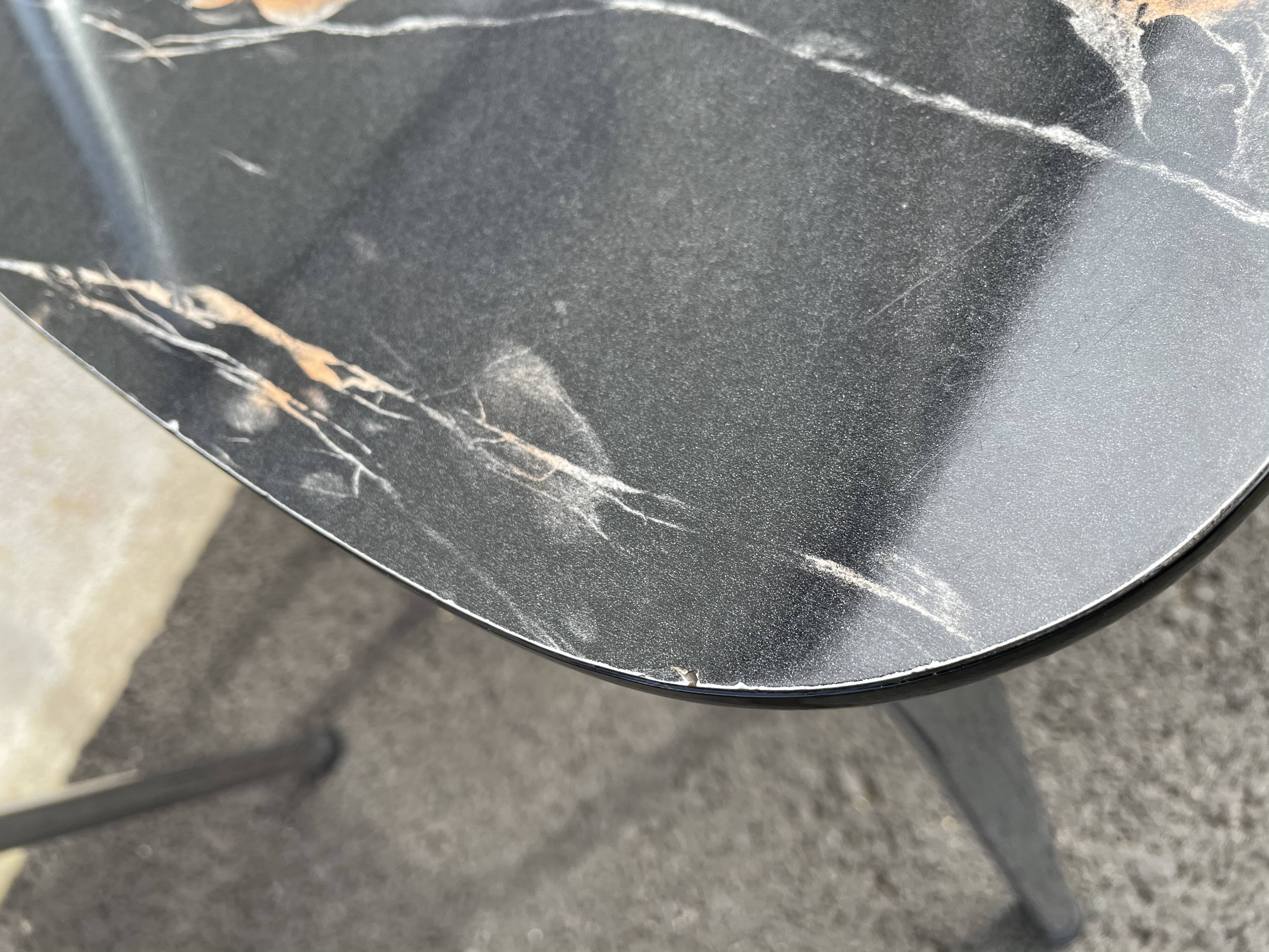 Black marbled formica chairs