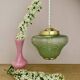 Vintage art deco globe pendant light in green and gold frosted glass