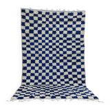 Moroccan Berber rug with a blue and ecru checkerboard pattern – 250 x 147 cm