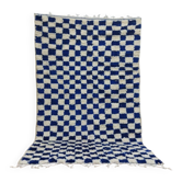 Moroccan Berber rug with a blue and ecru checkerboard pattern – 250 x 147 cm