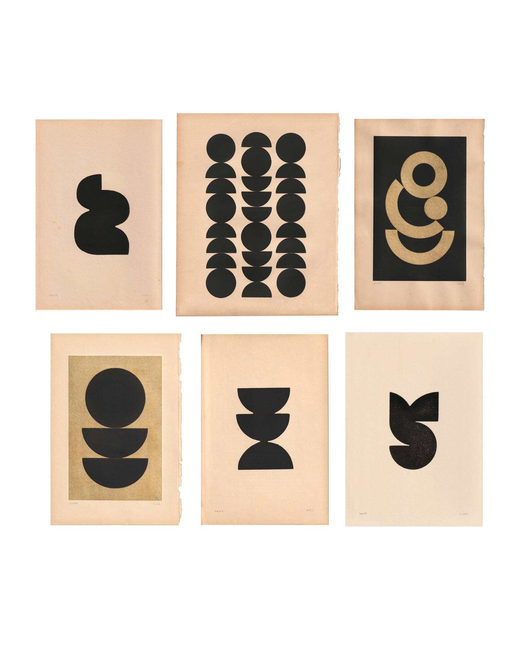 Collection of 6 signed abstract artworks: paintings and paper collages