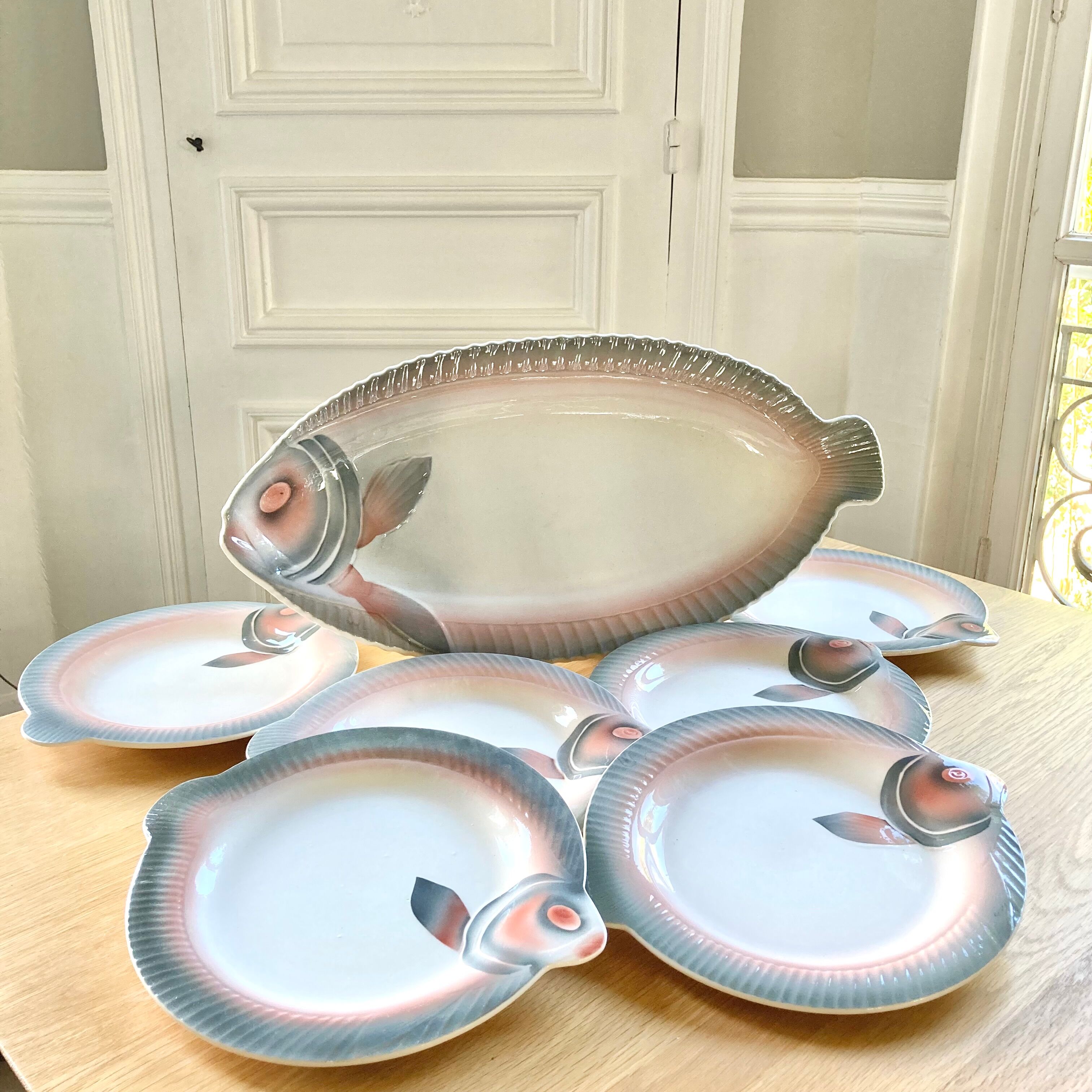 Faience fish dish Digoin Sarreguemines