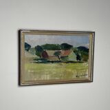 Mid Century Swedish Oil on Canvas – “Farm, Grevie” by Helge Cardell