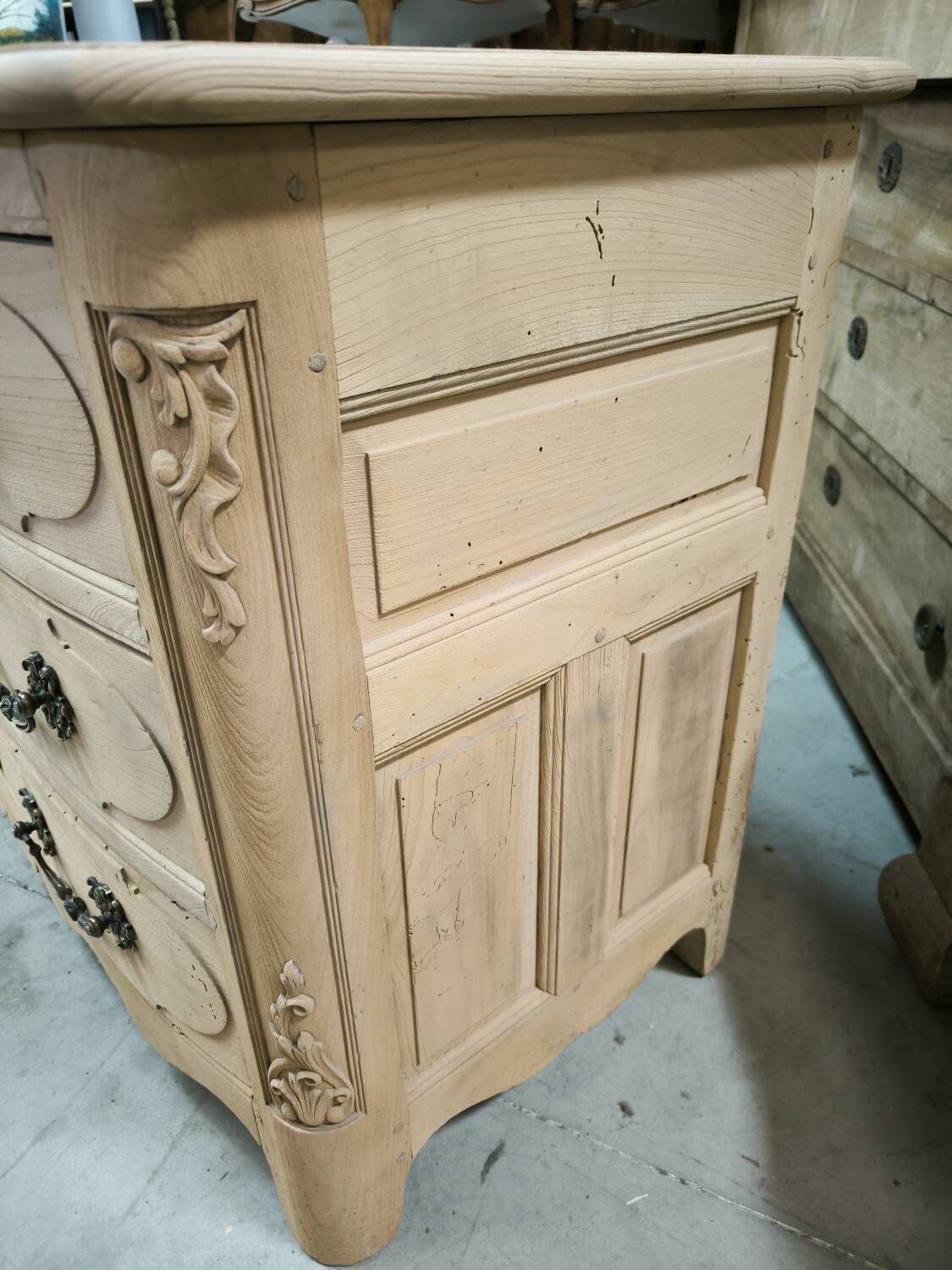 Louis XIV style natural solid cherry wood chest of drawers