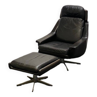 Fauteuil Pivotant Danois avec Ottoman par Werner Langenfeld pour ESA, 1970s